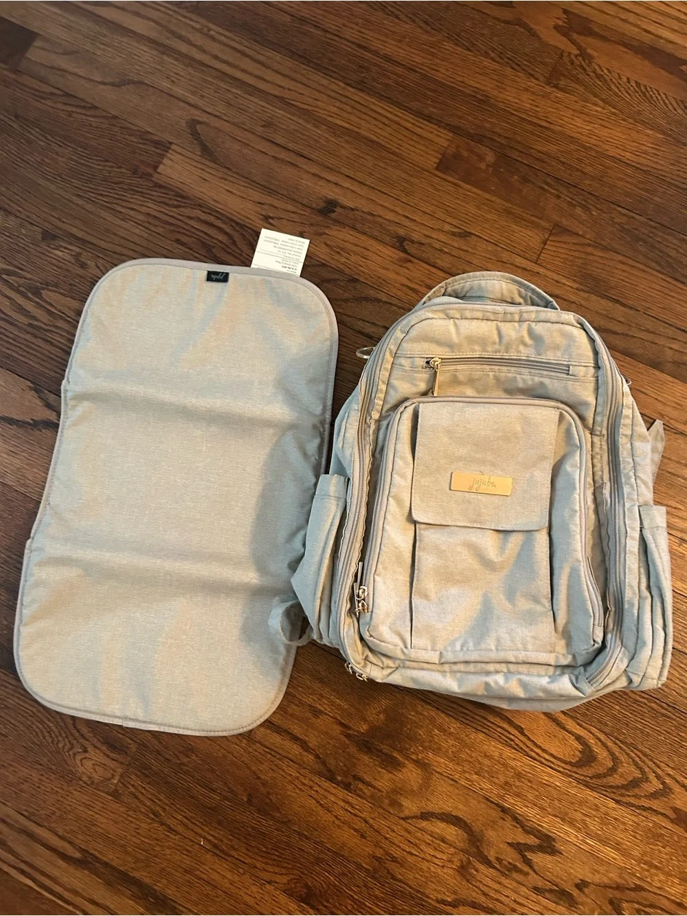 Ju-Ju-Be Gray Convertible Baby Bag Backpack with Rose Gold Hardware